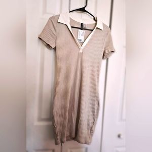 [SOLD]NWT H&M Nude & White Collared Bodycon Dress